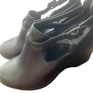 Dansko Franka Black Leather Chunky Platform Ankle Strap Buckle Size 7.5-8 (38)